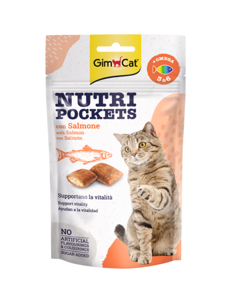 GimCat Nutri Pockets Salmone Snack per Gatti 60 Gr GimCat Nutri Pockets Salmone Snack per Gatti 60 Gr
